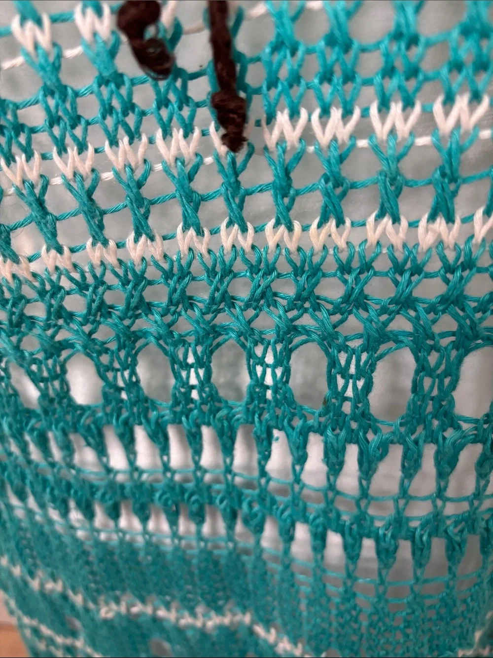 Tommy Bahama Teal Crochet Tie-Neck  Swim Coverup with White Stripes. Linen  XL